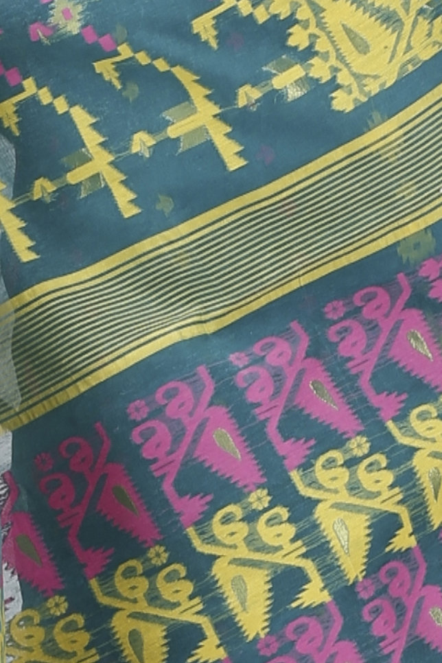 Green Blended Cotton Jaya Jamdani Saree (1106)